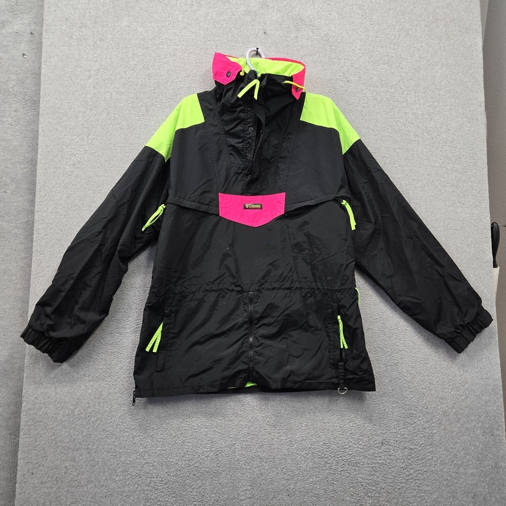 VINTAGE Columbia Men Jacket L Black Nylon Colorblock Monashee Anorak 90s